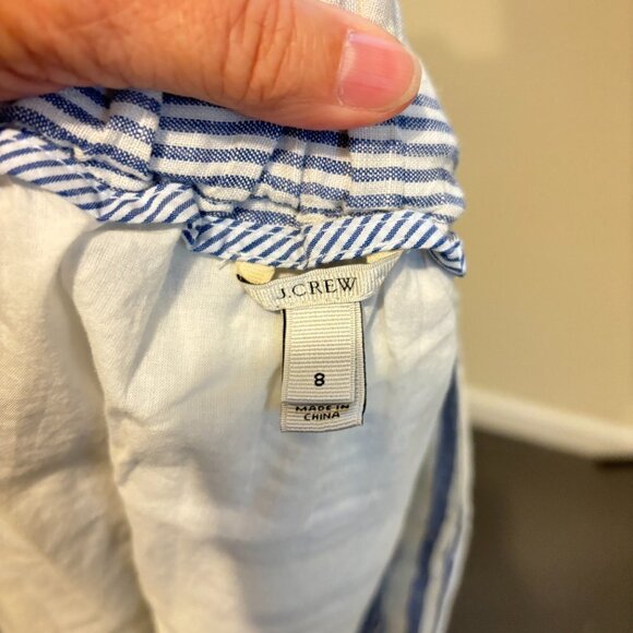 J. Crew Linen Blue White Stripe Drawstring Mini Skirt - Picture 4 of 10